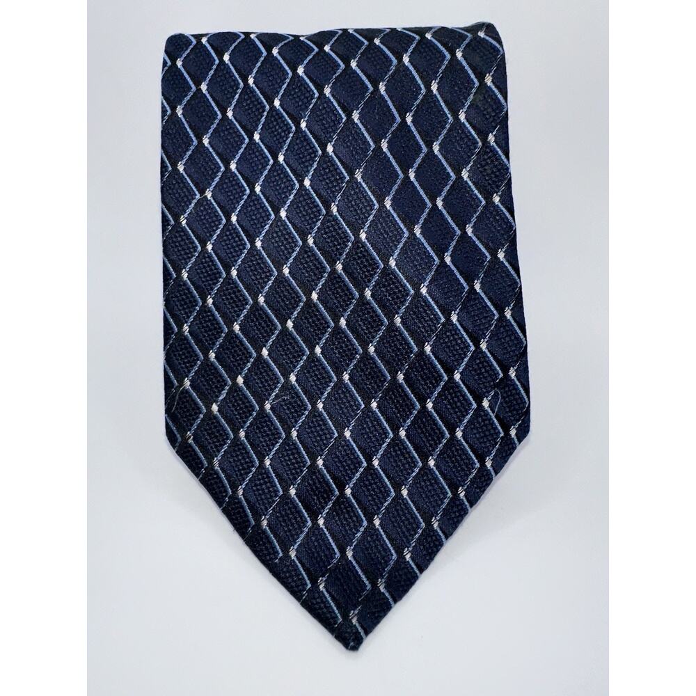 Henry Grethel Design Tie Geometric Diamond Navy Blue Silk Wide 4x59 Excellent